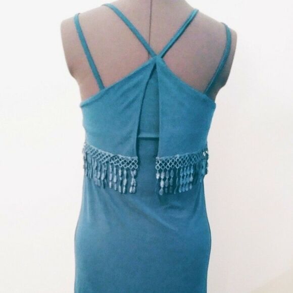 Jon & Anna Large Prom, Wedding Guest Blue Tassel Fringe Cocktail Maxi Dress - Picture 3 of 9